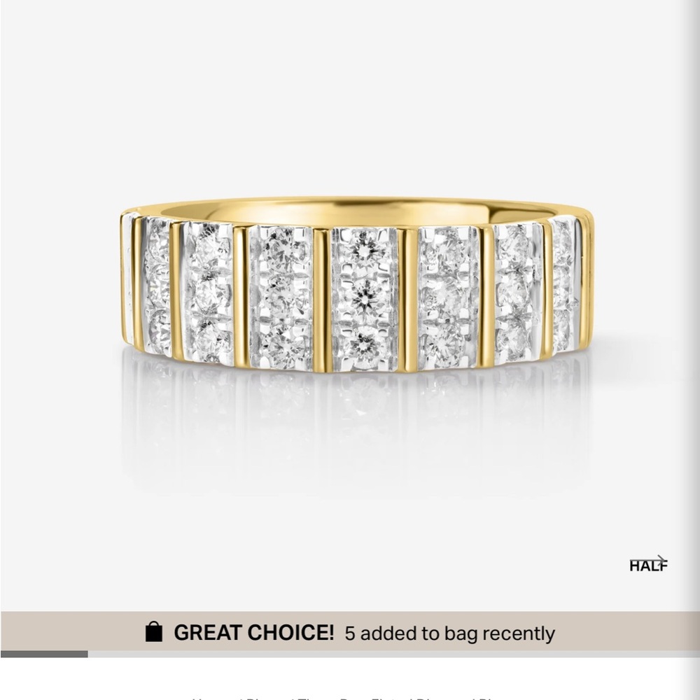 Ring Concierge Gold and Silver Diamond Band Three Row Fluted Diamonds